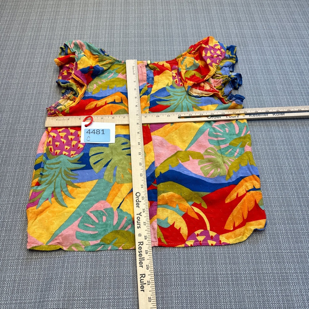 Artsy Christian Siriano Tropical Print Ruffle Sleeve Top Size Large Vacation - Picture 6 of 9